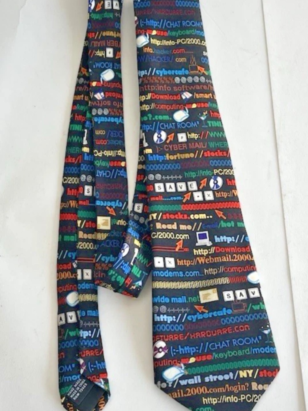 Vintage Puritan Internet-Themed Silk Tie in Multicolor
